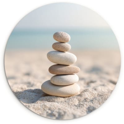 WallCircle® Wandcirkel 120x120 cm - Muurcirkel Stenen - Stapel - Zand - Zee - Muurdecoratie woonkamer - Wanddecoratie slaapkamer - Kamer decoratie accessoires - Ronde schilderijen XXL