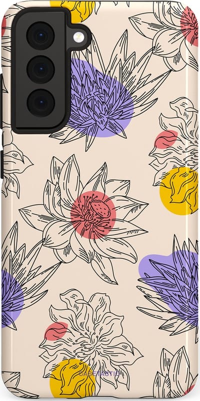 Casetastic Hoesje Geschikt voor Samsung S21 FE - Stijlvolle Beschermende Duo-layer Case - Bloemenschets