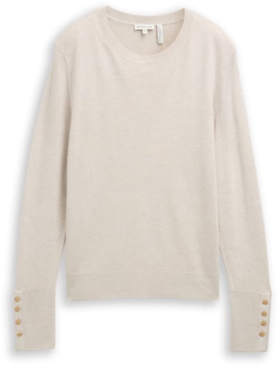 Tom Tailor - Gebreide trui met knoopdetails - Maat XL - sand stone beige melange