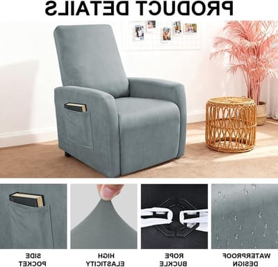 Waterdichte stretchfauteuilhoes met zakken - stoelbeschermer voor woonkamer en televisiestoel (lichtgrijs)