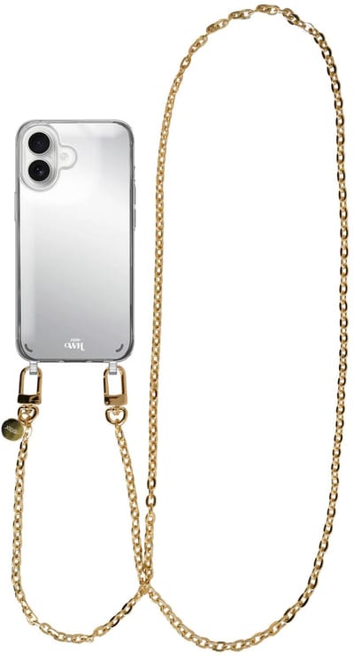 xoxo Wildhearts hoesje met spiegel geschikt voor iPhone 17 case - Dreamy Mirror Case - Lang koord - Siliconen telefoonhoesje met spiegel - Schokbestendig - Gouden schakelketting
