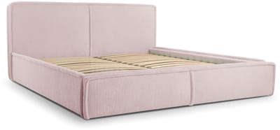 Bed 04 - Gestoffeerd bed van corduroy Tweepersoonsbed met Fluwelen Bekleding - 140x200 cm - Verstelbaar en Comfortabel - Pastelkleuren - Flamingo (Poso 52)