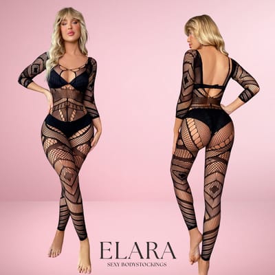 Elara - Olivienne - Bodystocking Erotische Lingerie met Open Kruis - Catsuit - S t/m XL - Sexy Dames Lingerie - Zwart