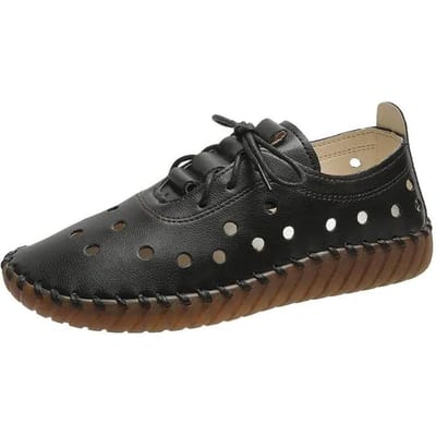 Nieuwe Designer Dames Flats Ademend Sew Oxford Sneakers Vrouw Casual Veterschoenen Leer Holle Mocassins Zwart Zapatos Para Mujeres 43 black