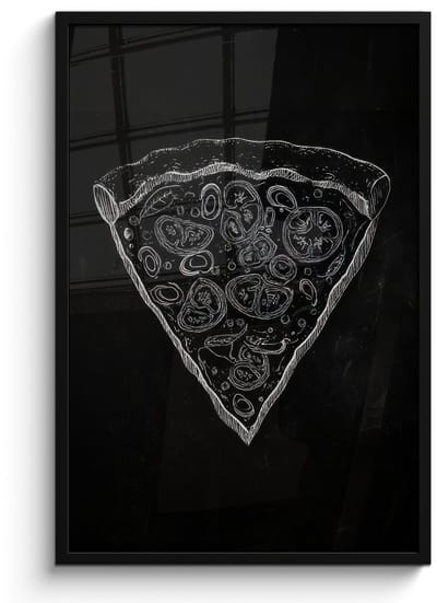 Poster in lijst - Fotolijst 60x90 cm - Posters - Pizzapunt - Toppings - Krijttekening - Posterlijst zwart - Decoratie - Wanddecoratie woonkamer - Muurdecoratie slaapkamer