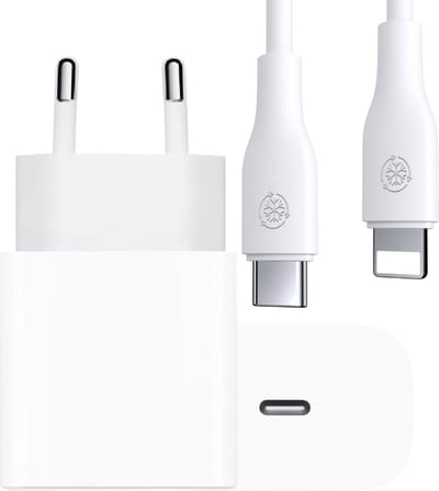 Oplaadstekker geschikt voor iPhone 14/13/12/11/X + Lightning naar usb-C kabel - Snellader - 1 meter - Wit