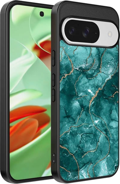Geschikt voor Google Pixel 9 Pro Telefoonhoesje met marmer opdruk - TPU backcover case marble design - Goud Groen - Smartphonica geschikt voor Google Pixel 9 Pro