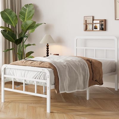 Bedframe met Hoofdbord - Eenpersoonsbed Frame - Slaapkamer Inrichten - Geluidsarm Ontwerp - 90 x 200 cm - Wit