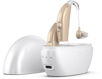 ECTEATOY® Hoortoestellen - Digitaal Hoortoestel - Hoorapparaat Senior - Oplaadbaar Digitaal Hoortoestel Achter-het-oor – Geluidsversterker met Ruisonderdrukking, 25 uur - Wit