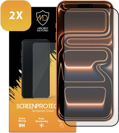 2-Pack MobyDefend Screenprotectors - Geschikt voor iPhone 17 Pro Max - Screensavers Met Zwarte Randen - Gehard Glas
