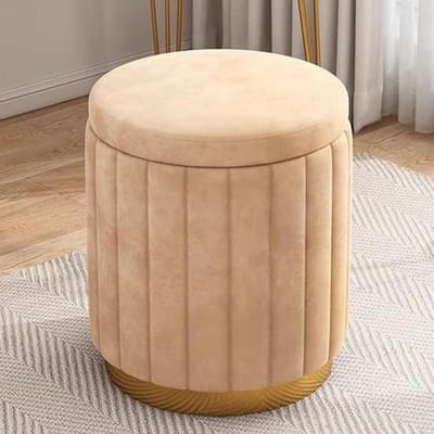 Ronde Opbergpoef - Gestoffeerde Voetenbank - Extra Zitplaatsen - Afneembaar Deksel - 34x34x43 cm - Fluweel Grijs