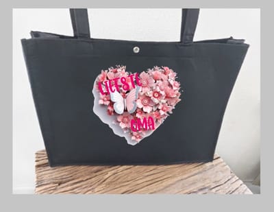 Bedrukte tas met 3d bloemen en tekst liefste oma, Tas voor oma, Liefste oma, Tas, Tas met tekst, Cadeau, Moederdag, Tas voor de liefste oma, XLX®