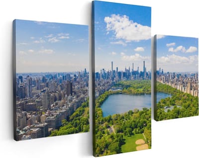 Artaza Canvas Schilderij Drieluik Central Park In New York Met Wolkenkrabbers - 90x60 - Foto Op Canvas - Canvas Print