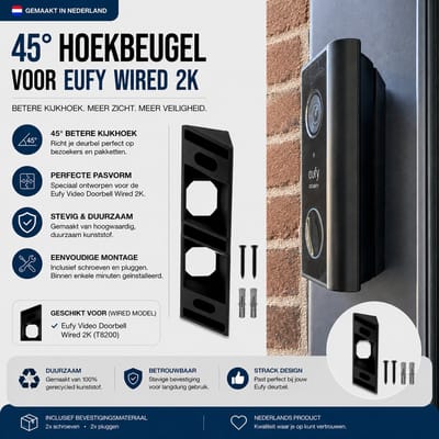 45° Hoekbeugel voor Eufy Video Doorbell 2K Wired - Bedraad (T8200) – Wig Montagebeugel – Inclusief Bevestigingsmateriaal – Zwart