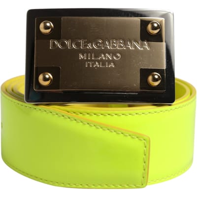 Dolce & Gabbana Geel Groene Classic Metalen Logo Gesp Riem