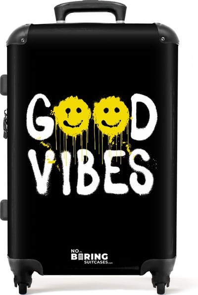 NoBoringSuitcases.com® - Koffer groot - Rolkoffer lichtgewicht - Quote 'Good Vibes' als graffiti kunstwerk - Reiskoffer met 4 wielen - Grote trolley XL - 20 kg bagage