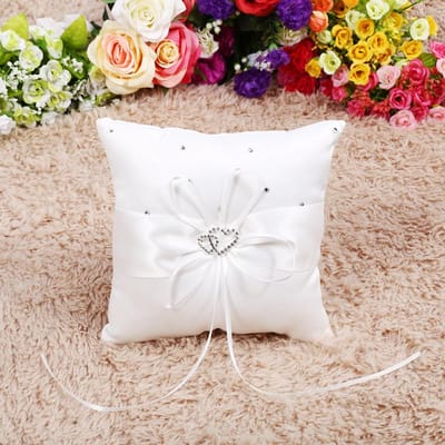 4 Couleurs Porte-alliance Coussin Porte-alliance Avec Nœud Satin Double Cœur Diamants Type 1