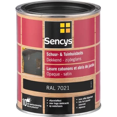 Sencys Tuinhoutbeits Tuinhuis En Schutting Dekkend Zijdeglans Ral7021 0,75l