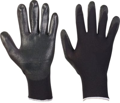 Polyester handschoenen maat 7 zwarte PU coating 1 paar/ per seal
