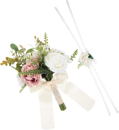 ABOOFAN 2 Stuks Bloemen Vasthouden Huwelijksbloemen Voor Bruid Blauweregen Pioenrozen Rozen Boeket Guirlande Bruidsboeketten Voor Bruiden Decoratie Mantel Kunstmatig Thuis Nep Zijden Bloem
