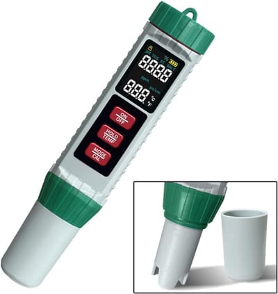 Waterkwaliteit Tester - pH Meter - Zwembad Aquarium Testen - 5-in-1 Functies ATC - 0-14 Bereik - Zwart