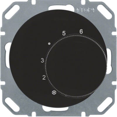 Hager Berker zwart glanzende thermostaat met omschakelcontact R1R3 - 20262045