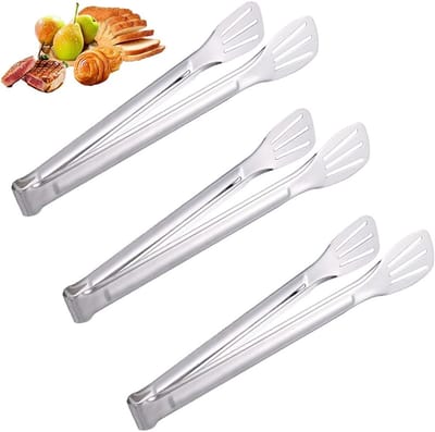 Set van 3 RVS Keukentangen, 18 cm Serveer- en Kooktangen, Hittebestendige Multifunctionele Tangen voor Barbecue, Salades en Steaks