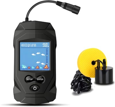 QIN® Fishfinder - Deeper 2 in 1 - Dieptemeter met LCD Scherm - Batterijduur van 5 Uur - Tot Maar Liefst 100 Meter Diep - Verbeterde Technologie - Zwart - 16cm x 13cm x 9cm