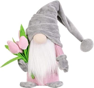 Schattige Staande Gnoom Figuren met Tulpenboeketten voor Vrouwen, Moeders en Verjaardagen - Perfecte Cadeaus voor Moederdag, Bruiloften en Bedankjes - Afmetingen 37 x 8 x 6 cm (Grijs)
