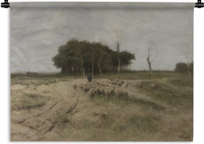 Wandkleed Anton Mauve - Heide bij Laren - Schilderij van Anton Mauve Wandkleed katoen 150x112 cm - Wandtapijt met foto