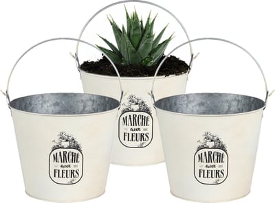 Sunnydays Emmer/plantenpot/bloempot - 3x - zink - ivoorwit - D24 x H19 cm