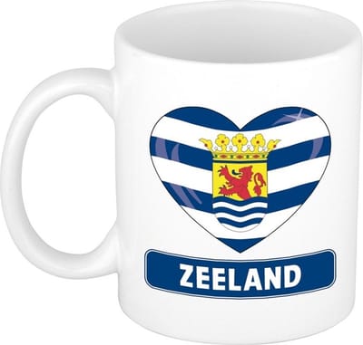 Mok Hartje Zeeland - 300 ml - keramiek - beker - koffiemok cadeau - Zeeuwse koffiebeker