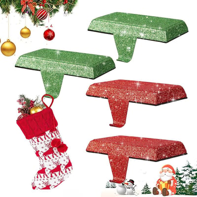Set van 4 Kerstkousenhouders met Glanzende Afwerking, Geschikt voor Haarddecoratie en Tot 3kg Draagvermogen
