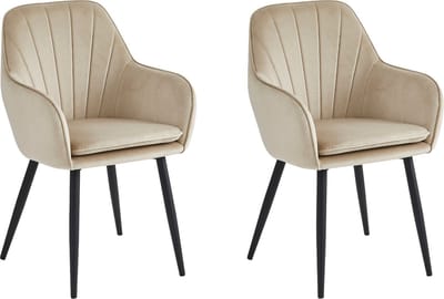Colenis® - Melissa Eetkamerstoel - Set Van 2 - Beige - Fluweel - Velvet - Industrieel - Met armleuning