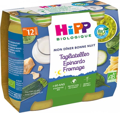 HiPP My Good Night Supper Spinazie Tagliatelle Kaas van 12 Maanden Biologisch 2 Potten