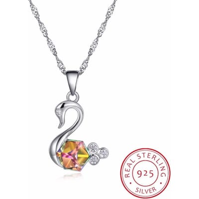 Lekani Kristallen Van Ketting Vrouwen Hangers S925 Sterling Zilveren Sieraden Zwaanvormige Oostenrijkse Strass Paved Elegan gray