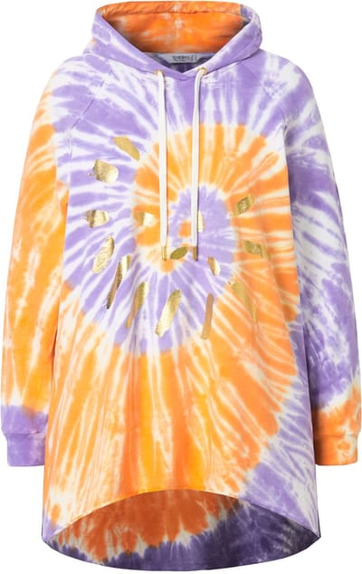 Angel of Style - Dames - Hoodie A-lijn batikprint afgeronde zoom - Lichtoranje - Maat 42+