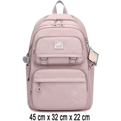 Sac à dos étudiant en nylon imperméable léger à compartiments multiples pour adolescentes rose