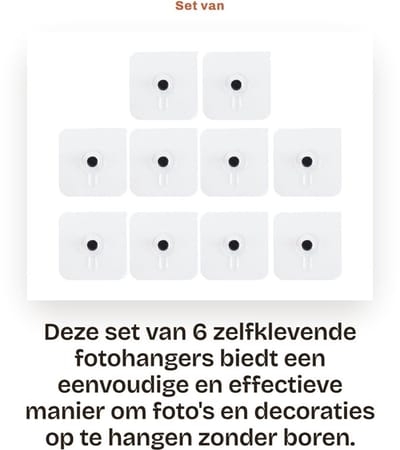 Dailygoods- Fotohangers 6 stuks - Zelfklevend - Roestvrij Staal - Voor Foto's/Posters - Doorschijnend - 6x6cm - Wandhaken