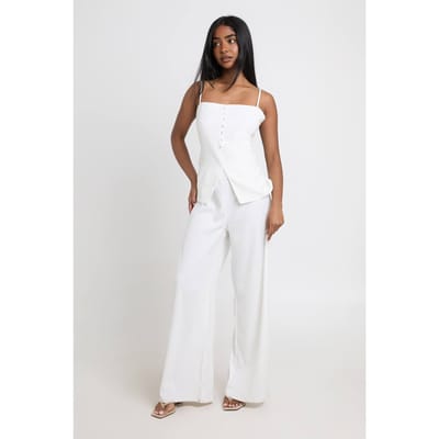 boohoo Dames Bandeau Jumpsuit Met Wijde Pijpen En Getailleerde Pasvorm | Ivory | Maat: 8