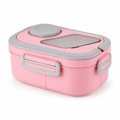 Bobypet - Lunchbox - Lekvrije Lunchbox met Vakjes - BentoBox - 1200 ml - 6 Compartimenten - Inclusief Spork en Boterbakje - Magnetronbestendig - Broodtrommel voor Volwassenen en Kinderen - Roze