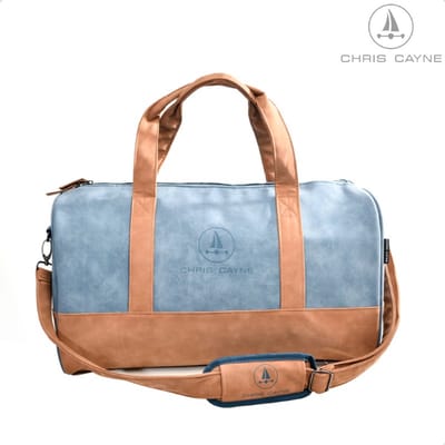 Chris Cayne travel bag - reistas - blauw - suede + leren riem