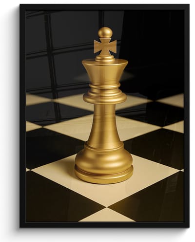 Poster in lijst - Fotolijst 50x70 cm - Posters - Schaakstuk - Koning - Schaakbord - Geblokt - Posterlijst zwart - Decoratie - Wanddecoratie woonkamer - Muurdecoratie slaapkamer