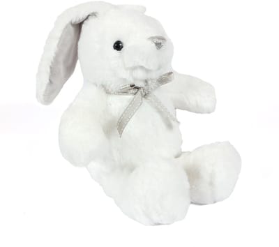 PIA Soft Toys - Pluche Knuffeldier - Konijn - wit grijze strik - 18 cm