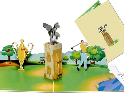 Popcards pop-up kaart – Golfclub Hole in One Golfen Golfsport Caddy Club Golfkarretje pop-up kaart 3D wenskaart