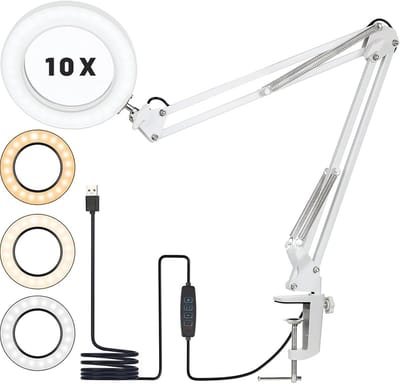 Vergrootlamp met Licht en Standaard - 10x Vergroting, Dimbare LED Leeslamp met 72 LEDs, 3 Kleurmodi, Ideaal voor Handwerk en Naaien