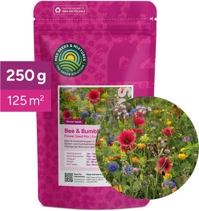 MRS Bloemenmengsel Bijen & Hommels één- en meerjarig - 250 gram voor 125 m² - Groeihoogte: 20-80 cm - Wilde bloemenzaden - Rijk aan nectar en stuifmeel - Geschikt voor alle bodems
