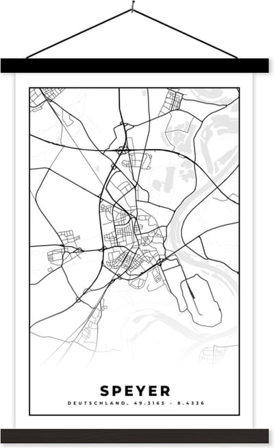 Posterhanger incl. Poster 40x60 cm - Schoolplaat - Speyer - Plattegrond - Stadskaart - Kaart - Textielposter - Zwarte latten - Stadskaart