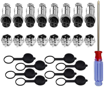 Allecto - 8 Stuks Premium 3-Pins GX12 Luchtvaartconnector - Geschikt voor Elektronische Toepassingen - Metalen Stekker - Inclusief Rubberen Bescher...