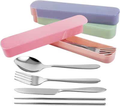 Set van 3 RVS Reisbestek met Etui - Bestek voor Camping, School en Reizen - Lepel, Vork en Mes